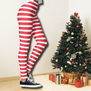 Leggings Caramelo Caña Rojo y Blanco Rayado Horizontal Simp