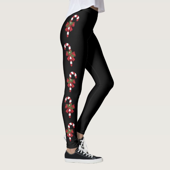 Leggings Caramelos Navideños Rojo Y Blanco Sobre Negro (Derecha)