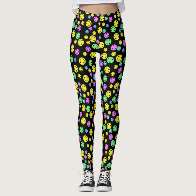 Leggings Caras sonrientes negras (Anverso)