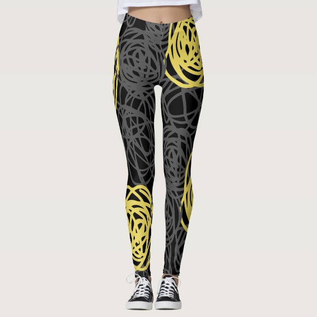 Leggings Carbón de leña, amarillo, y moderno negro (Anverso)