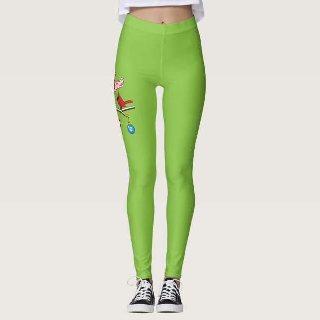 Leggings Cardenal Rojo sobre la rama desnuda de los Navidad (Anverso)