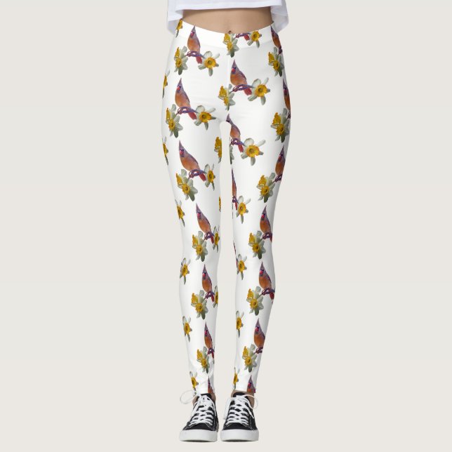 Leggings Cardenal Y Flores Elegantes - (Anverso)