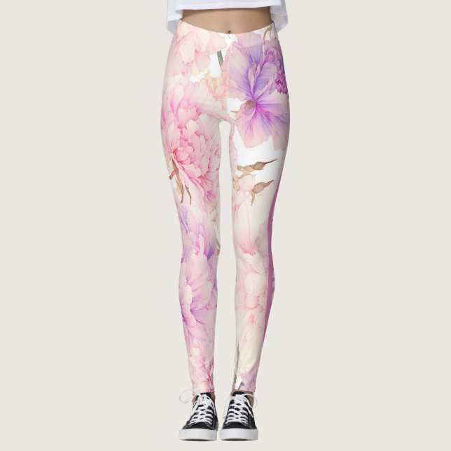 Leggings Carnaciones rosadas y moradas, relajantes (Anverso)