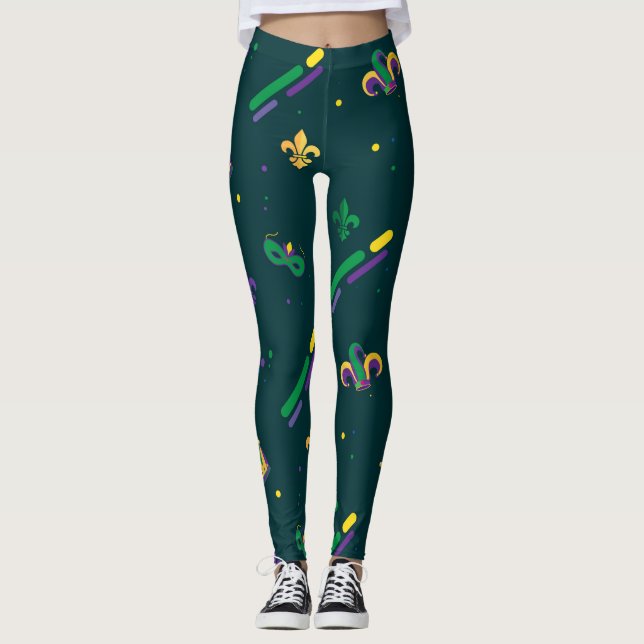 Leggings Carnaval de Mardi Gras Fleur de Lis Diamond Harleq (Anverso)