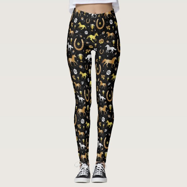 Leggings Carreras de caballo Derby Day Fiesta Black Gold Pa (Anverso)