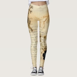 Leggings Carta de amor de pergamino vintage con flores (5)