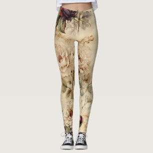 Leggings Carta de amor de pergamino vintage con flores (7)