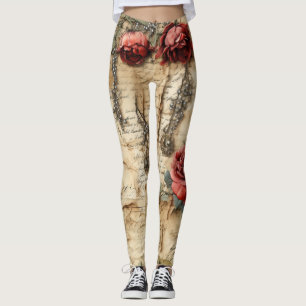 Leggings Carta de amor floral antigua nostálgica