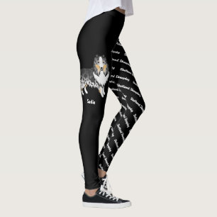 Leggings Cartoon Sheltie Blue Merle y nombre y raza del per