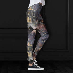 Leggings Casa embrujada   Árbol y murciélagos de luna llena
