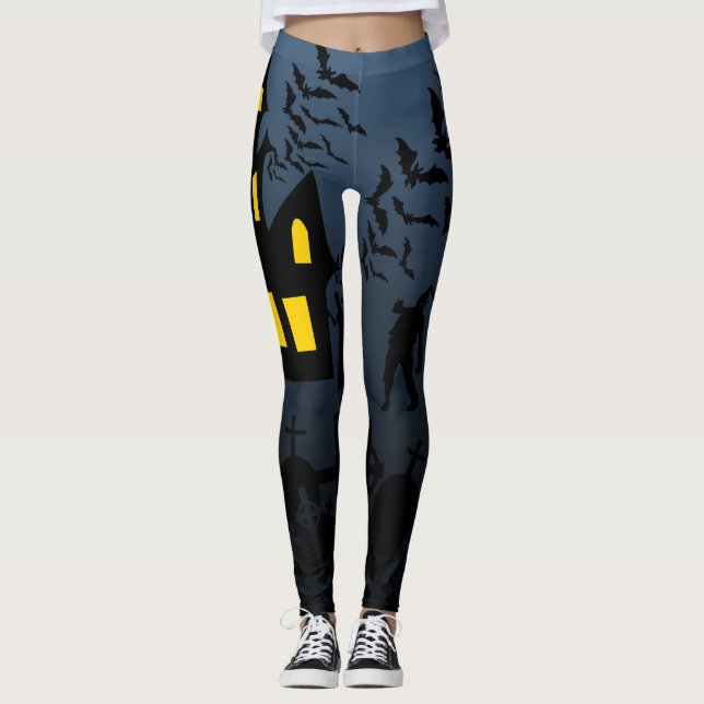 Leggings Casa Embrujada de Halloween Collage de Zombies (Anverso)