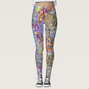 Leggings Casas de paisajes urbanos, un patrón urbano sin fi
