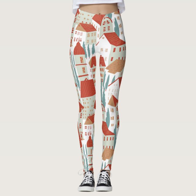 Leggings Casas de pueblo ricas: Ilustracion sin mar (Anverso)
