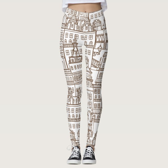 Leggings Casas Vintage: Patrón arquitectónico sin Marea. (Anverso)