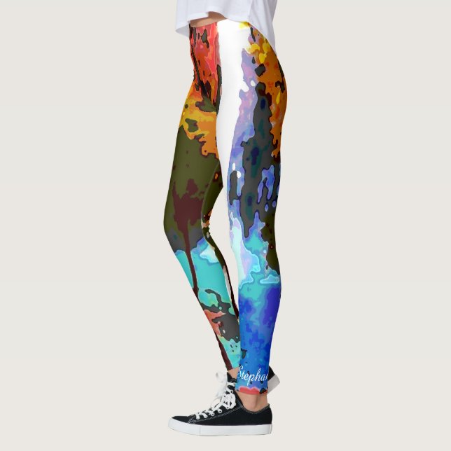 Leggings Cascada abstracta con nombre personalizado (Izquierda)