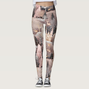Leggings Castillo de Fantasía Ciervo de Invierno Rosa (4)