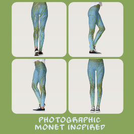 Leggings Cattails Monet inspirado Pastel azul y verde