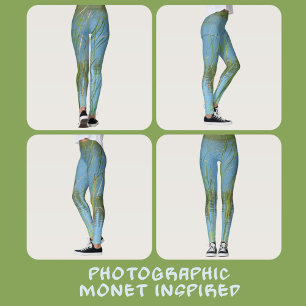 Leggings Cattails Monet inspirado Pastel azul y verde