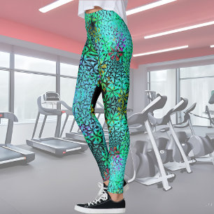 Leggings ¡Cazador de ojos! Flores fractales en colores frío