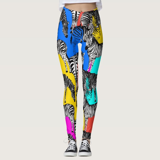 Leggings Cebra, arte pop colorido, abstracto, animales      (Anverso)