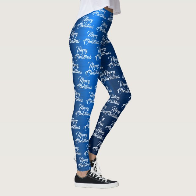 Leggings Celebración de Navidad Copos de Nieve Blancos Azul (Derecha)