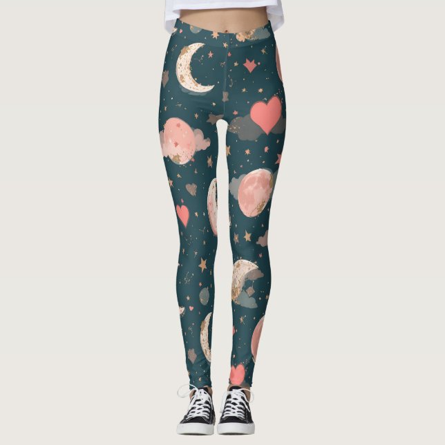 Leggings Celestial Romance Dreamy Moon & Stars Valentine Se (Anverso)
