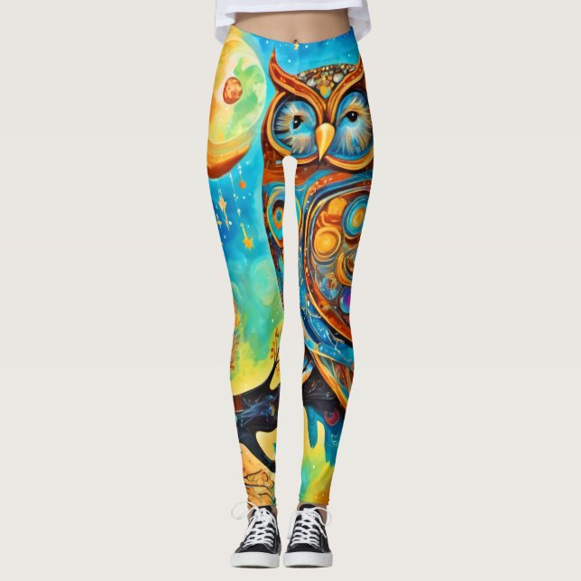 Leggings Celestiales de lechuza Vivid: Maravilla y magia (Anverso)