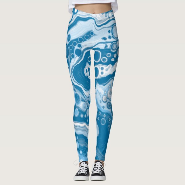 Leggings Células de pintura Blue Digital Fluid Art Marble P (Anverso)