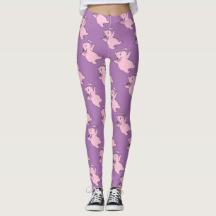 Leggings Cerdo rosado feliz que salta Thunder_Cove