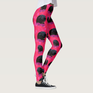 Leggings Cerdos De Guinea Negra Sobre Rosas Rosa De Bonito