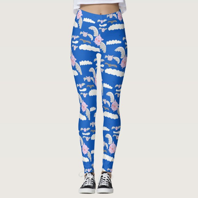 Leggings Cerdos voladores divertidos y cuervos emboscados (Anverso)