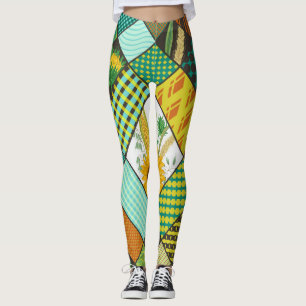 Leggings Cereales de patchwork, girasoles, motivos geométri