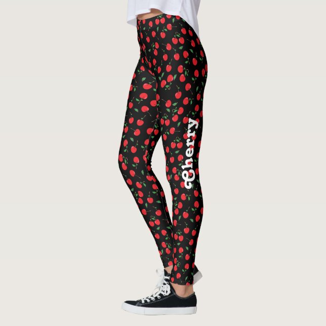 Leggings Cereza en negro con nombre (Izquierda)