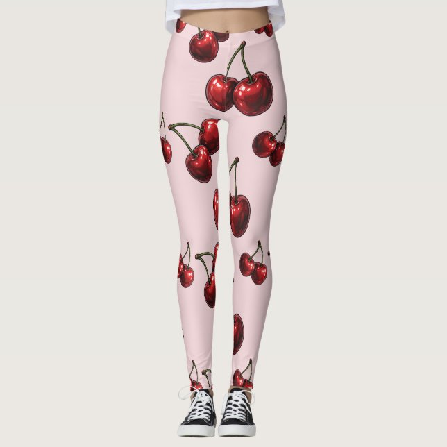 Leggings Cerezas Rojas Brillantes Glamour Retro "Jugosas y  (Anverso)