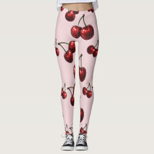 Leggings Cerezas Rojas Brillantes Retro Glam "Jugosas y Dul