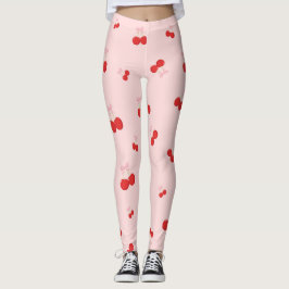 Leggings Cerezas Rojas con Lazo Rosa Coquette Chic Rústico