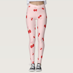 Leggings Cerezas Rojas con Lazo Rosa Coquette Chic Rústico