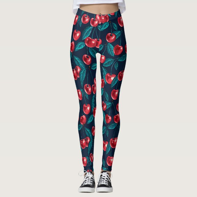 Leggings Cerezas rojas en azul oscuro (Anverso)