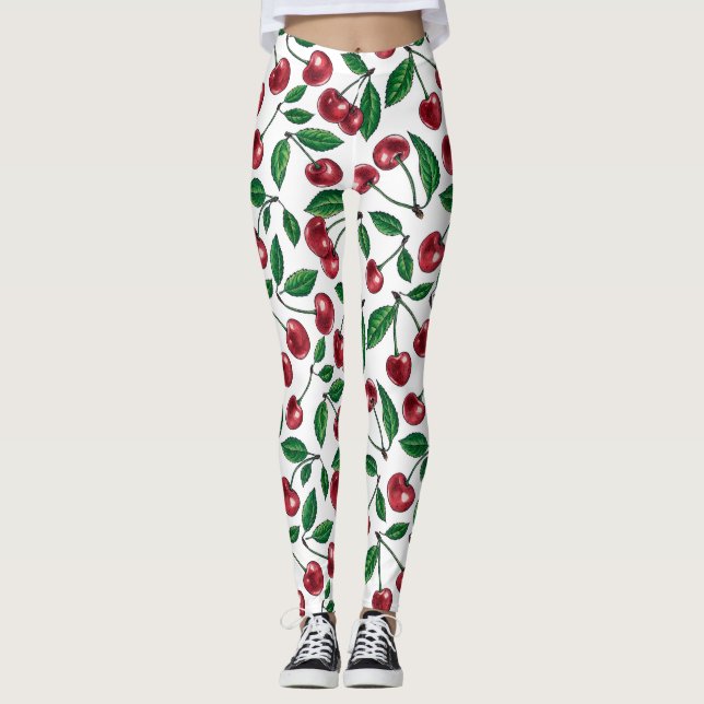 Leggings Cerezas rojas en blanco (Anverso)