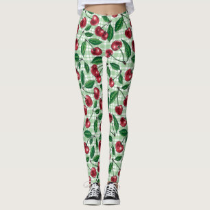Leggings Cerezas rojas en gingham verde claro