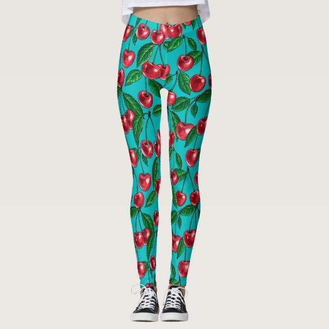 Leggings Cerezas rojas en turquesa (Anverso)