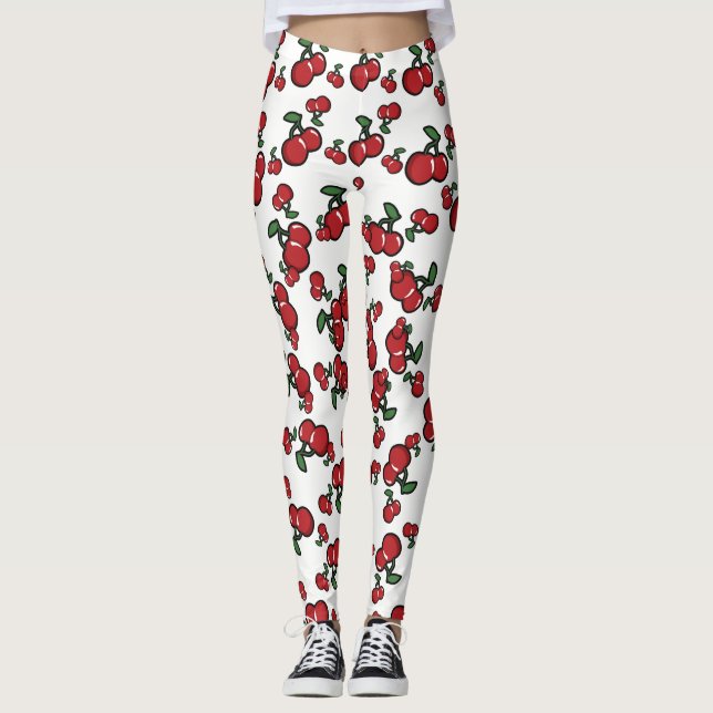 Leggings Cerezas rojas y frutos blancos (de cualquier color (Anverso)