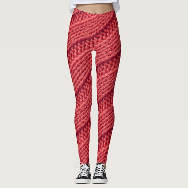 Leggings Cerrar la textura de crochet de rayas. (Anverso)