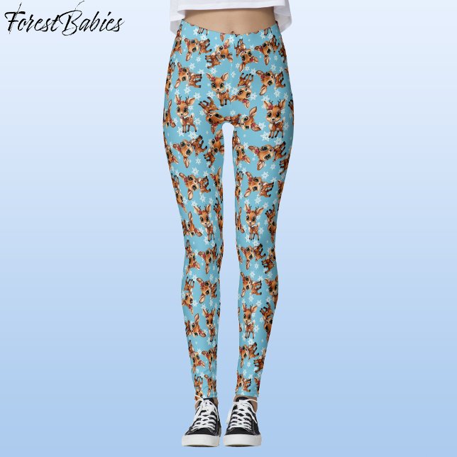 Leggings Cerveza, Amanecer, Perro, Reno 🦌 Azul 🎄 Salto de (Cute Baby Floral Deer, Fawn, Doe Lover, Reindeer Antlers, Snowflake Pattern, Blue Leggings 🦌 🎄)
