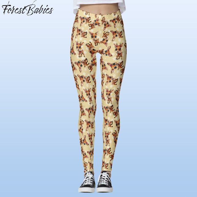 Leggings Cerveza, Amanecer, Perro, Reno 🦌 🎄 Oro, Copo de  (Cute Baby Floral Deer, Fawn, Doe Lover, Reindeer Antlers, Snowflake Pattern, Gold Leggings 🦌 🎄)