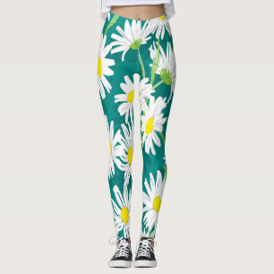Leggings Chamomile Turquoise: Ilustracion floral sin foco.