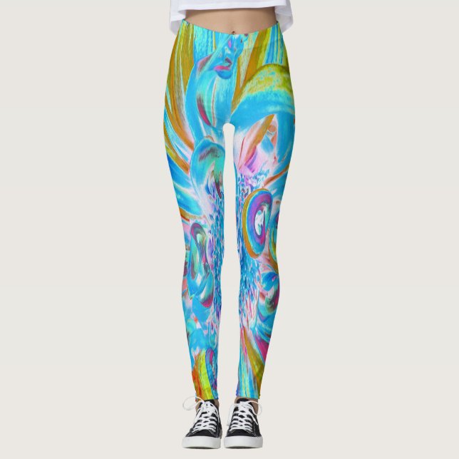 Leggings Chartreuse festivo y Petales de flores de Dahlia a (Anverso)