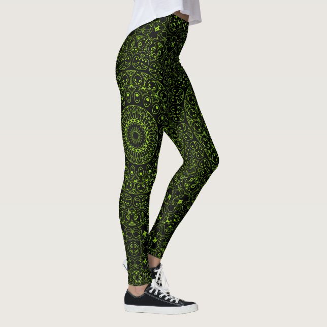 Leggings Chartreuse Mandala verde con negrita simetría (Derecha)