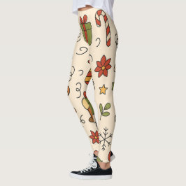 Leggings Cheerful Christmas Doodle Pattern