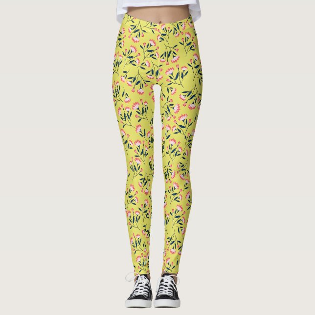 Leggings  Cheerful Floral Pattern: Pink Flowers  (Anverso)